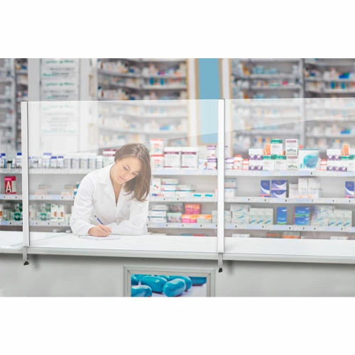 Global Industrial™ Cashier Shield 96"W X 36"H W/ Clamp On Base And Center Clamp On Base Silver 4 Global Industrial™ Cashier Shield 96"W X 36"H W/ Clamp On Base And Center Clamp On Base Silver - Image 2