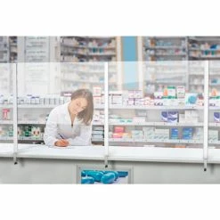 Global Industrial™ Cashier Shield 24"W X 24"H Add-On, With Center Clamp On Base, Silver -Server & Expediter Supplies Sales 298652 01