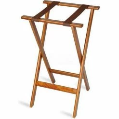 Gaychrome Flat Wood Tray Stand, 18-1/2" x 17" Top x 30" High, 2-1/4" Brown Straps Natural Finish (Single Pack)