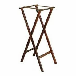 Gaychrome Flat Wood Tray Stand, 18-1/2" x 17" Top x 38" High, Extra Tall, 2-1/4" Brown Straps (Single Pack)