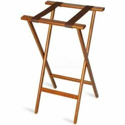 Gaychrome Economy Tray Stand, Brown Straps, Wood, Dark Walnut Stain Finish, (Single Pack)