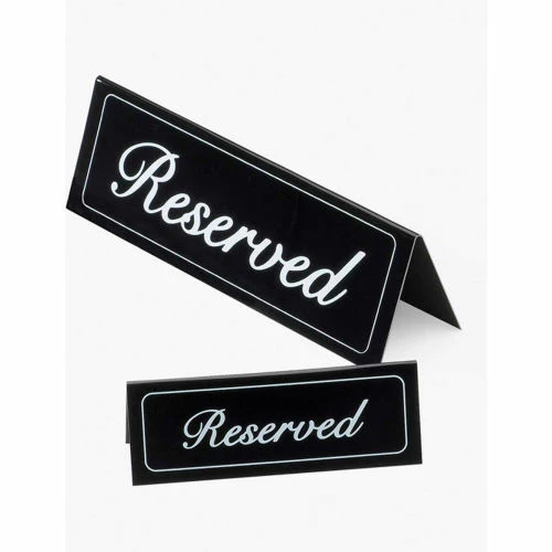 Cal-Mil 285 Reserved Sign Black Vinyl Tents 5-3/4"W x 1"D x 2"H Black With White Letters - Pkg Qty 12 3 Cal-Mil 285 Reserved Sign Black Vinyl Tents 5-3/4"W x 1"D x 2"H Black With White Letters - Pkg Qty 12