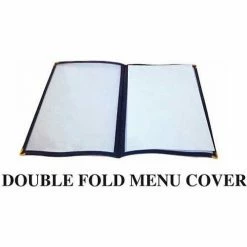 Winco PMCD-14K Double Fold Menu Cover, 8-1/2"W, 14"H, Plastic W/ Vinyl Binding, Double Page, Black - Pkg Qty 25