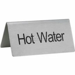 Winco SGN-104 Tent Sign, Hot Water, 3"L, 1-1/2"H, Stainless Steel - Pkg Qty 12