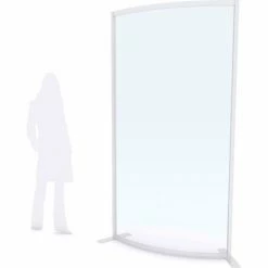 Quantum Curved Rigid Stationary Floor Partition, 1-Panel, 48"W x 90"H, Clear, Aluminum Frame
