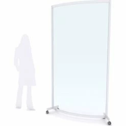 Quantum Curved Rigid Mobile Floor Partition, 1-Panel, 48"W x 90"H, Clear, Aluminum Frame -Server & Expediter Supplies Sales FP48X90AR 5000 03