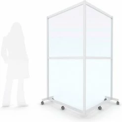 Quantum Cornered Mobile Floor Partition, 2 Panel, 80"W x 72"H, Aluminum Frame, Clear Acrylic Inserts