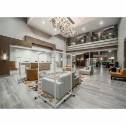 Quantum Cornered Mobile Floor Partition, 2 Panel, 80"W x 72"H, Aluminum Frame, Clear Acrylic Inserts -Server & Expediter Supplies Sales FP80X72A 5000 03