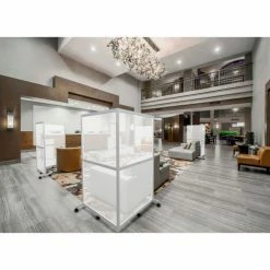 Quantum Cornered Mobile Floor Partition, 2 Panel, 80"W x 72"H, Alum. Frame, Frosted Acrylic Inserts -Server & Expediter Supplies Sales FP80X72FR 5000 03