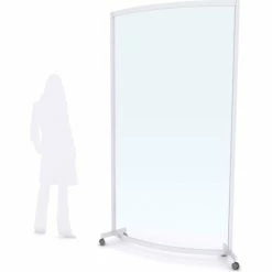 Quantum Curved Rigid Mobile Floor Partition, 1-Panel, 48"W x 90"H, Clear, Aluminum Frame -Server & Expediter Supplies Sales TTX FP48X90AR 5000